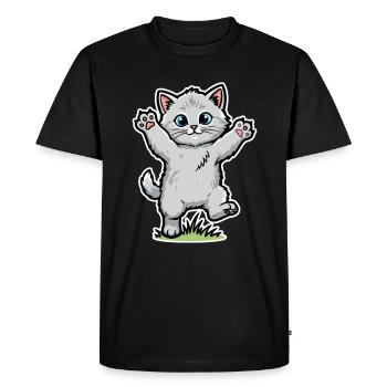 Chaton Gris Joyeux Pattes en l'Air Portrait Fun - T-shirt Premium bio Homme - noir - Devant - Nico (187cm)