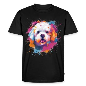 Art éclaboussuré coloré de chien en Bichon Fris - T-shirt Premium bio Homme - noir - Devant - Nico (187cm)