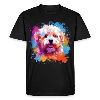 Colorful Dog Splash Art Bichon Fris - Men's Premium Organic T-Shirt - black - Front - Nico (187cm)