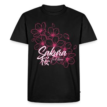 Sakura Cherry Blossoms in Pink - Men's Premium Organic T-Shirt - black - Front - Nico (187cm)