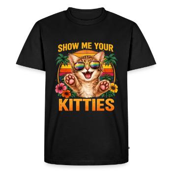 Chaton, montre-moi tes chats Fun Humour Obscène - T-shirt Premium bio Homme - noir - Devant - Nico (187cm)