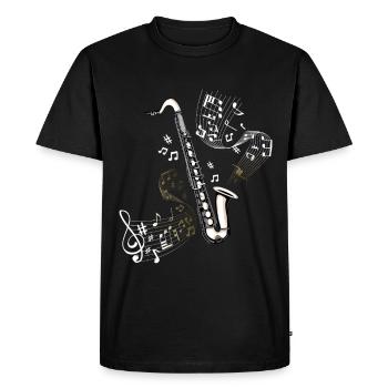 Illustration de roulement de notes au saxophone clarinette basse - T-shirt Premium bio Homme - noir - Devant - Nico (187cm)