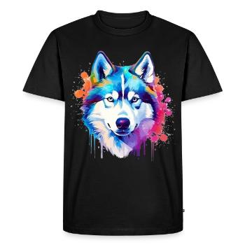 Art coloré de chien Husky éclaboussant - T-shirt Premium bio Homme - noir - Devant - Nico (187cm)