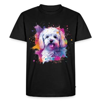 Art éclaboussuré coloré de chien maltais - T-shirt Premium bio Homme - noir - Devant - Nico (187cm)