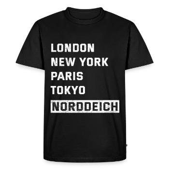Vacances de la mer du Nord LONDRES, NEW YORK, PARIS NORDDEICH - T-shirt Premium bio Homme - noir - Devant - Nico (187cm)
