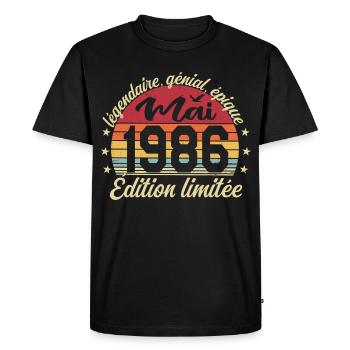 les légendes sont nées mai 1986 - T-shirt Premium bio Homme - noir - Devant - Nico (187cm)
