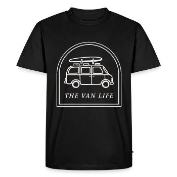 Vie en camping-car en road trip surf - T-shirt Premium bio Homme - noir - Devant - Nico (187cm)