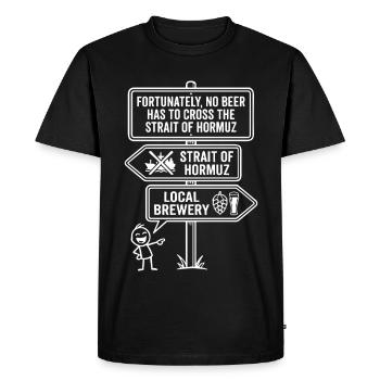 Heureusement, pas d’humour à la bière à la manière d’Hormuz - T-shirt Premium bio Homme - noir - Devant - Nico (187cm)