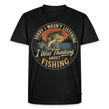 Je ne t'écoutais pas, je pensais à la pêche - T-shirt Premium bio Homme - noir - Devant - Nico (187cm)