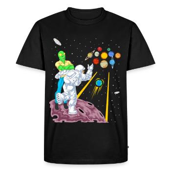 Bowling astronaute et extraterrestre dans le jeu de la galaxie spatiale - T-shirt Premium bio Homme - noir - Devant - Nico (187cm)