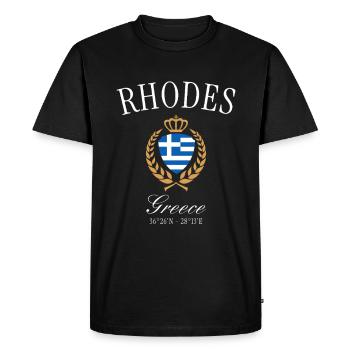 Rhodes Greece Coat of Arms Crown – Travel Souvenir - Men's Premium Organic T-Shirt - black - Front - Nico (187cm)