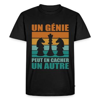 Cadeau Joueur Échecs Phrase Humoristique Génie - T-shirt Premium bio Homme - noir - Devant - Nico (187cm)