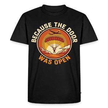 Humour de parachutisme parce que la porte était ouverte - T-shirt Premium bio Homme - noir - Devant - Nico (187cm)