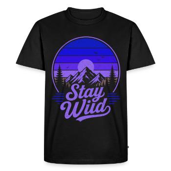 Reste Sauvage Retro Montagnes Coucher de soleil vintage - T-shirt Premium bio Homme - noir - Devant - Nico (187cm)
