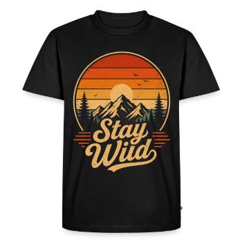 Reste Sauvage Retro Montagnes Coucher de soleil vintage - T-shirt Premium bio Homme - noir - Devant - Nico (187cm)