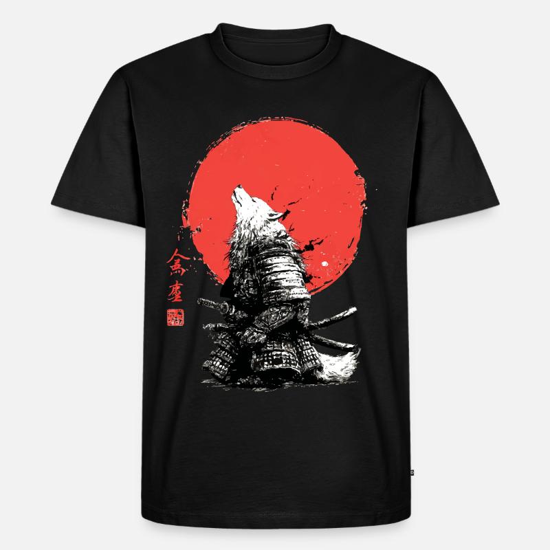 Wolf-Samurai unter Crimson Sun - Männer Premium Bio T-Shirt - Schwarz