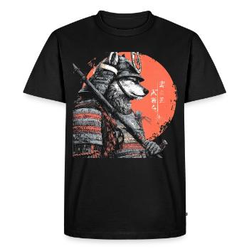 Wolf in Armor samurai  - Men's Premium Organic T-Shirt - black - Front - Nico (187cm)