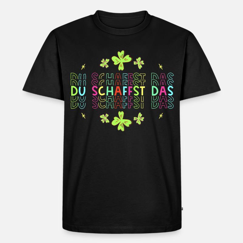 Du schaffst das! Glücksbringer Glücksklee neon - Männer Premium Bio T-Shirt - Schwarz