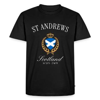 Blason de St. Andrews Scotland – Souvenir de voyage - T-shirt Premium bio Homme - noir - Devant - Nico (187cm)