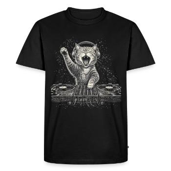 Cat DJ Turntable Music Headphones Turntable - Men's Premium Organic T-Shirt - black - Front - Nico (187cm)