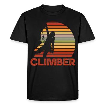 Silhouette rétro du Grimpeur Couchant de Soleil - T-shirt Premium bio Homme - noir - Devant - Nico (187cm)