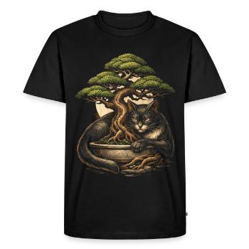 Bonsaï avec chat - T-shirt Premium bio Homme - noir - Devant - Nico (187cm)