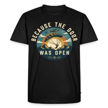 Because The Door Was Open Parachute - Men's Premium Organic T-Shirt - black - Front - Nico (187cm)