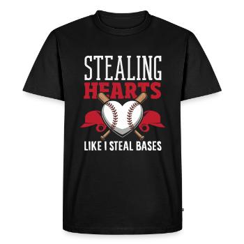 Baseball Saying Hearts and Bases Stealing - Men's Premium Organic T-Shirt - black - Front - Nico (187cm)