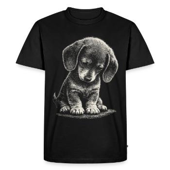 Teckel Chiot mignon, mignon, honte, art triste, triste - T-shirt Premium bio Homme - noir - Devant - Nico (187cm)