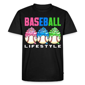 Mode de vie de baseball Cupcakes sucrés - T-shirt Premium bio Homme - noir - Devant - Nico (187cm)