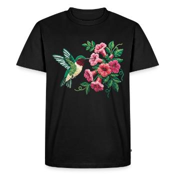Colibri à gorge rubis florale - T-shirt Premium bio Homme - noir - Devant - Nico (187cm)