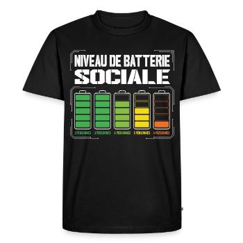 Niveau De Batterie Sociale Humour Introverti - T-shirt Premium bio Homme - noir - Devant - Nico (187cm)
