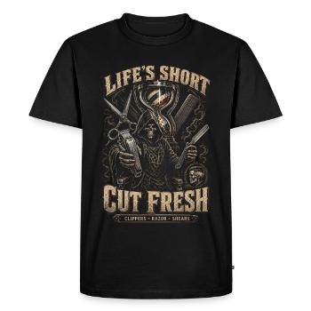 Barber Barbier coupé frais - T-shirt Premium bio Homme - noir - Devant - Nico (187cm)