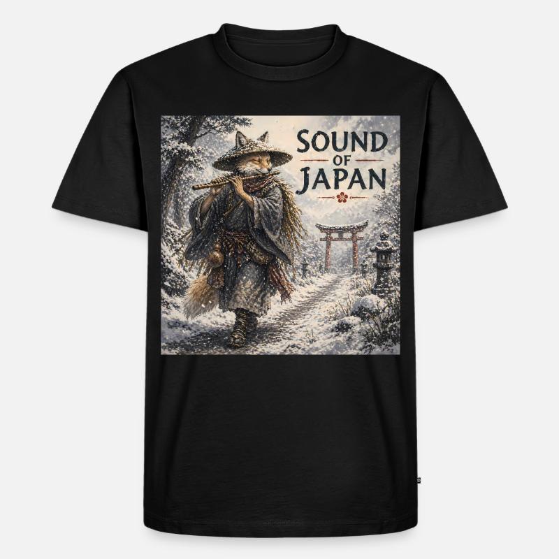 Japanisches Kitsune-Flötendesign - Männer Premium Bio T-Shirt - Schwarz