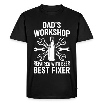 ATELIER DE PAPA RÉPARÉ AVEC BIÈRE MEILLEUR RÉPARATEUR Profi - T-shirt Premium bio Homme - noir - Devant - Nico (187cm)