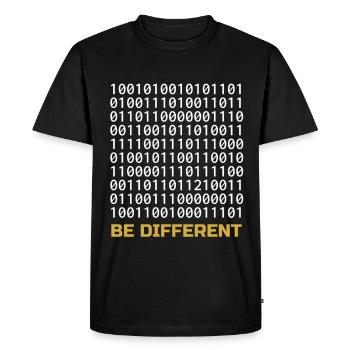 Être différent : Motif binaire avec message - T-shirt Premium bio Homme - noir - Devant - Nico (187cm)