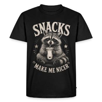 Raccoon, Snacks Make Me Nicer - Men's Premium Organic T-Shirt - black - Front - Nico (187cm)