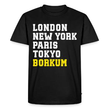 Mer du Nord LONDRES NEW YORK PARIS TOKYO BORKUM - T-shirt Premium bio Homme - noir - Devant - Nico (187cm)