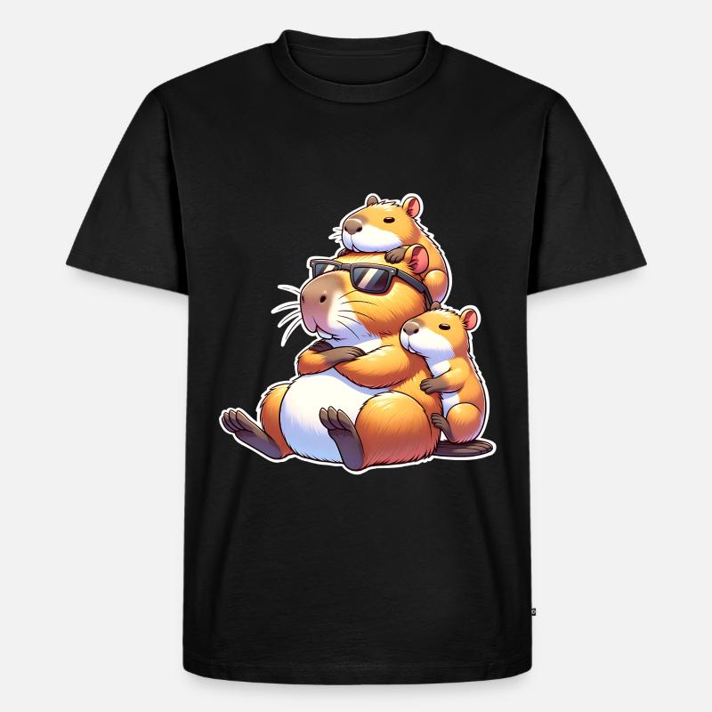 Capybara Papa - Männer Premium Bio T-Shirt - Schwarz