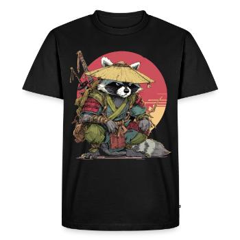 Samouraï raton laveur avec Chapeau de paille - T-shirt Premium bio Homme - noir - Devant - Nico (187cm)