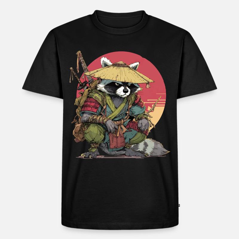 Waschbär-Samurai mit Strohhut - Männer Premium Bio T-Shirt - Schwarz