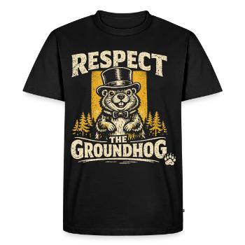 Respect the Groundhog Humour Marmotte Vintage - T-shirt Premium bio Homme - noir - Devant - Nico (187cm)