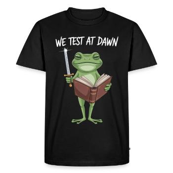 Nous testons à Dawn Frog Knight - T-shirt Premium bio Homme - noir - Devant - Nico (187cm)