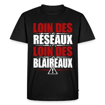Loin des réseaux, loin des blaireaux - T-shirt Premium bio Homme - noir - Devant - Nico (187cm)