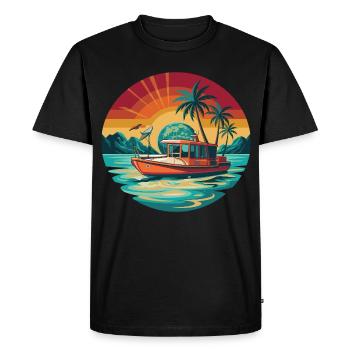 Retro Boat Sunset Tropics - Men's Premium Organic T-Shirt - black - Front - Nico (187cm)