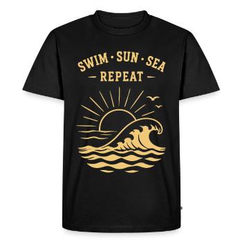 Nager Soleil Mer Répéter Vagues d’été Océan - T-shirt Premium bio Homme - noir - Devant - Nico (187cm)