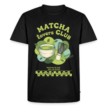 Matcha Lovers Club Thé Fraîchement infusé pour le Matcha - T-shirt Premium bio Homme - noir - Devant - Nico (187cm)