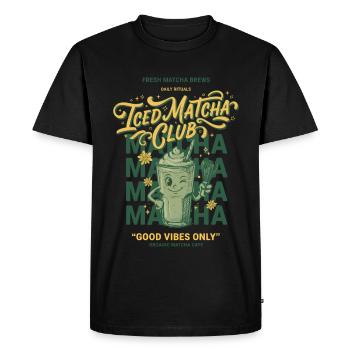 Matcha Club Iced Only, Amateur de matcha - T-shirt Premium bio Homme - noir - Devant - Nico (187cm)