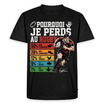 Rugby Pourquoi Je Perds Au Rugby - T-shirt Premium bio Homme - noir - Devant - Nico (187cm)