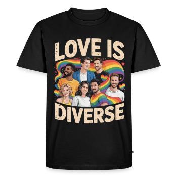 L’amour est une fierté diverse, arc-en-ciel - T-shirt Premium bio Homme - noir - Devant - Nico (187cm)
